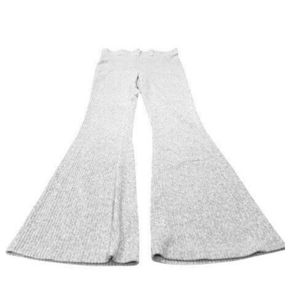 Aerie Womens Medium Gray Ribbed Flare Pants High Rise Stretch Bell Bottom Y2K